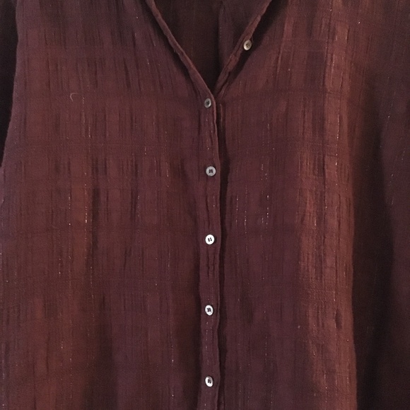 XIRENA Scout Muslin Cotton Burgundy Wine + Silver Lurex Shirt M - Picture 3 of 7